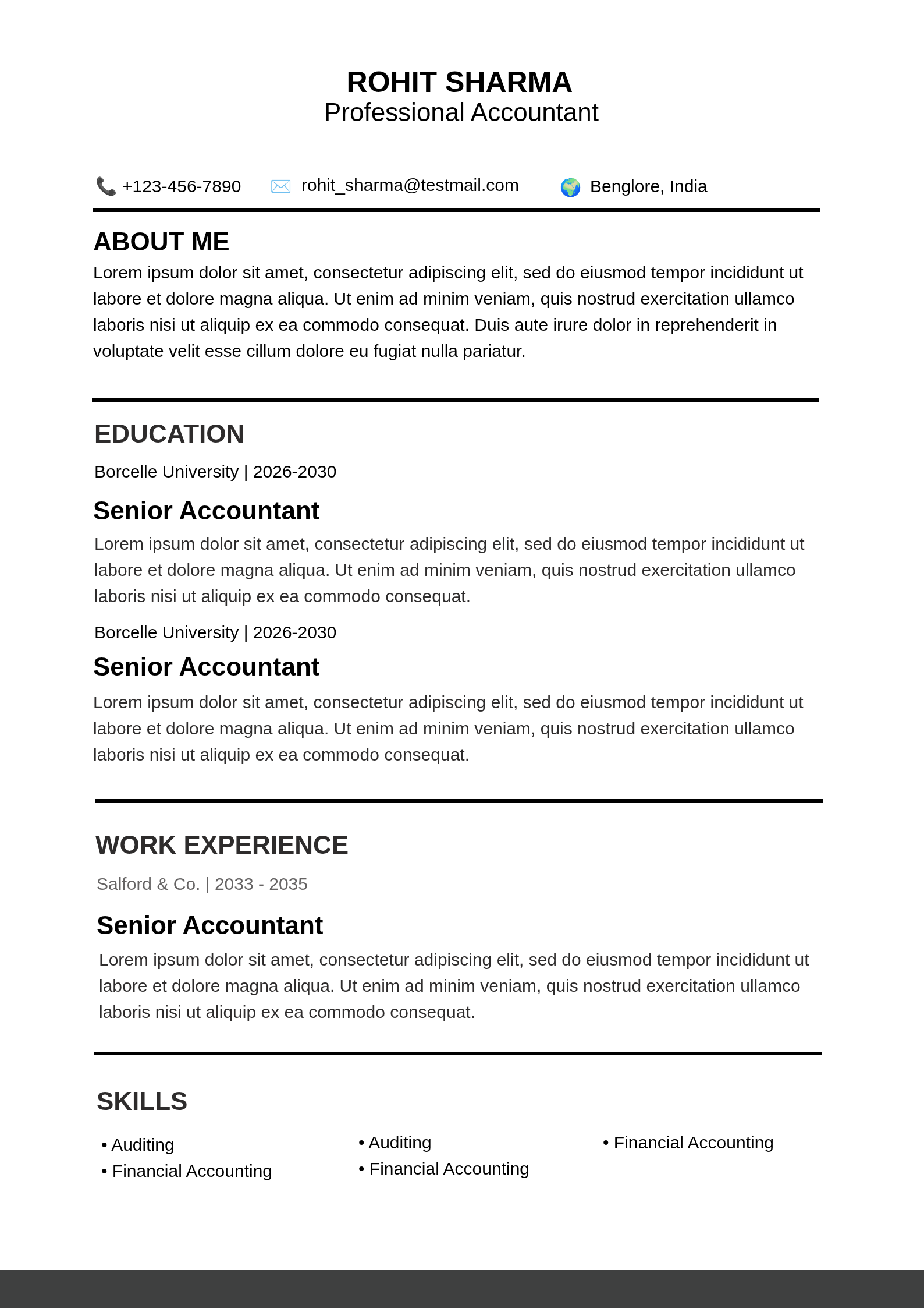 Black and White Professional Resume Resume Template Preview