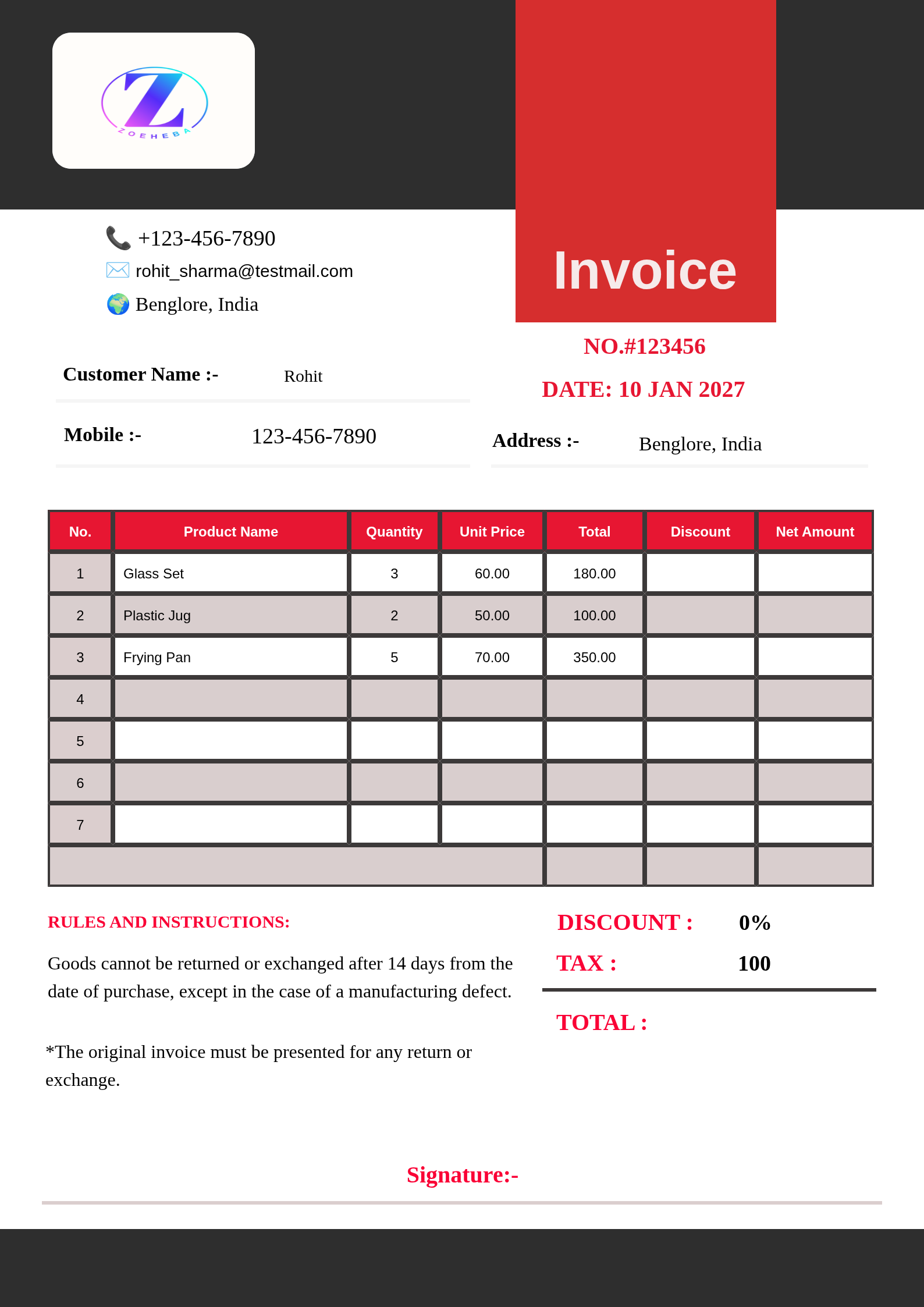 Modern Professional red and grey Business Invoice Template Resume Template Preview