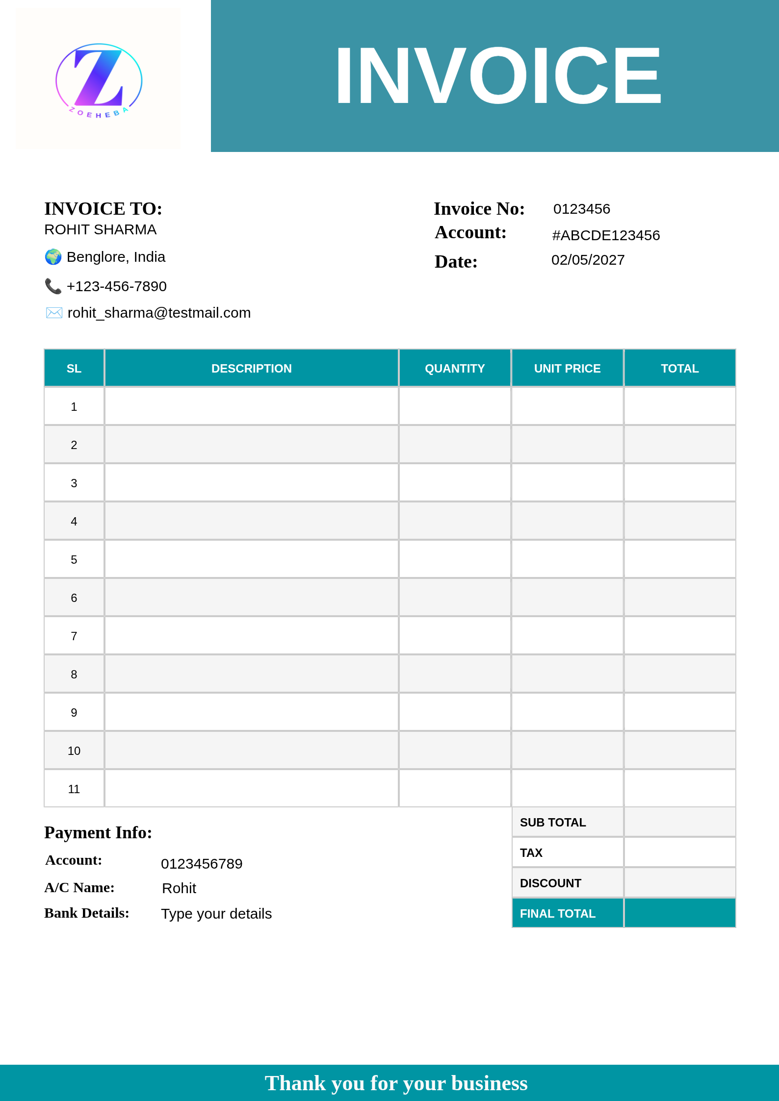 Modern Teal Professional Invoice Template Resume Template Preview
