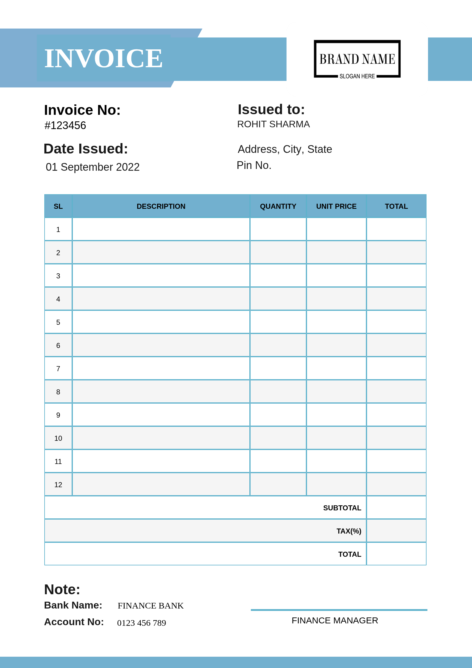Clean Dusty Blue Business Invoice Resume Template Preview