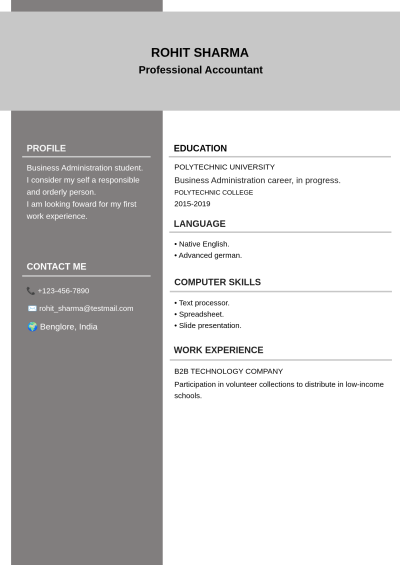 White and dusty gray simple student resume
