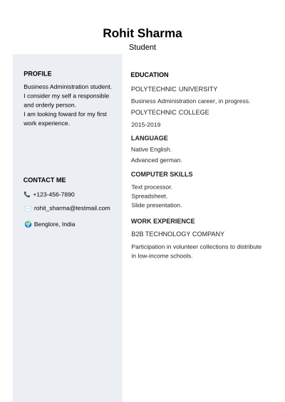 simple white and gray student resume