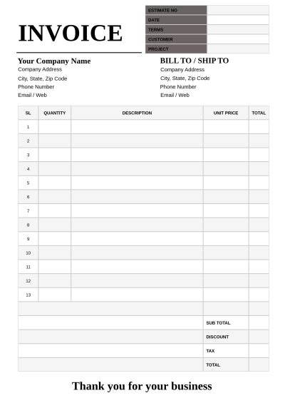 Classic Black & White Invoice