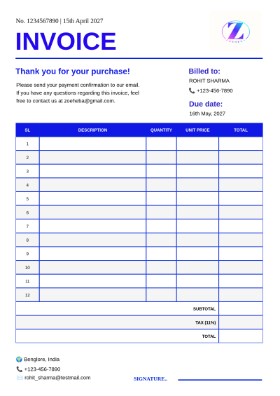 Classic Blue & White Invoice Template