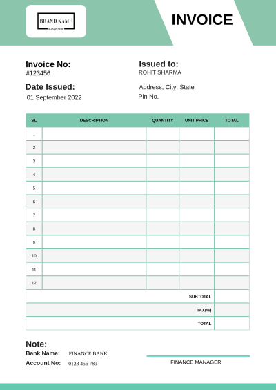 Elegant White Green Invoice Template