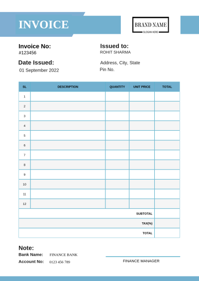 Clean Dusty Blue Business Invoice