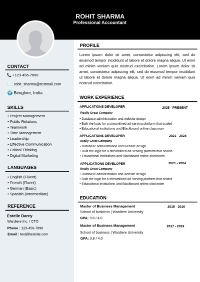 Black and Gray Simple Professional CV Resume
